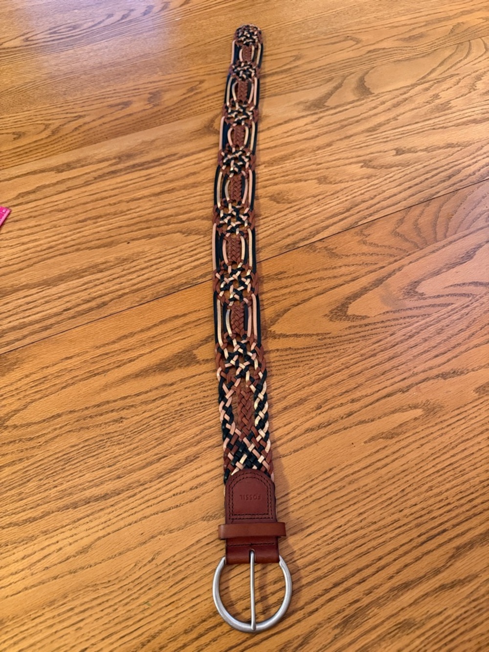 Fossil Braided Leather Belt in Brown, Black & Cream see length in photos